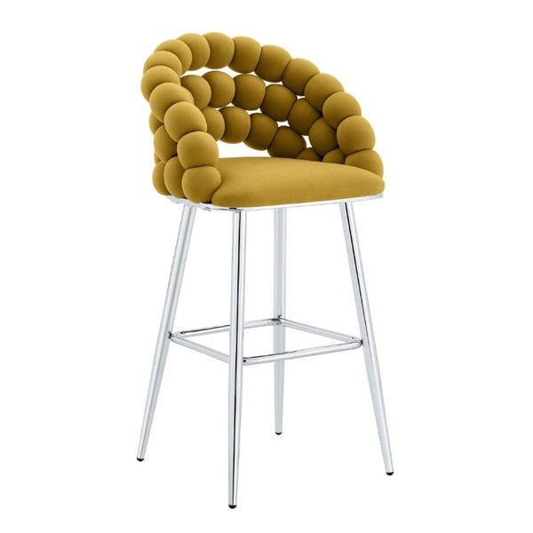 English Elm Bubble Cloud Velvet Counter Stools Set of 2 with Sculpted Back for Kitchen Island Bar Mustard Yellow Silver W3875P462110