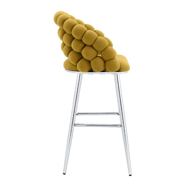 English Elm Bubble Cloud Velvet Counter Stools Set of 2 with Sculpted Back for Kitchen Island Bar Mustard Yellow Silver W3875P462110