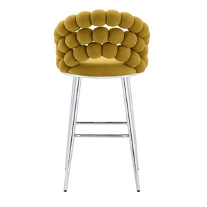 English Elm Bubble Cloud Velvet Counter Stools Set of 2 with Sculpted Back for Kitchen Island Bar Mustard Yellow Silver W3875P462110