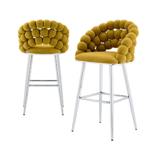 English Elm Bubble Cloud Velvet Counter Stools Set of 2 with Sculpted Back for Kitchen Island Bar Mustard Yellow Silver W3875P462110