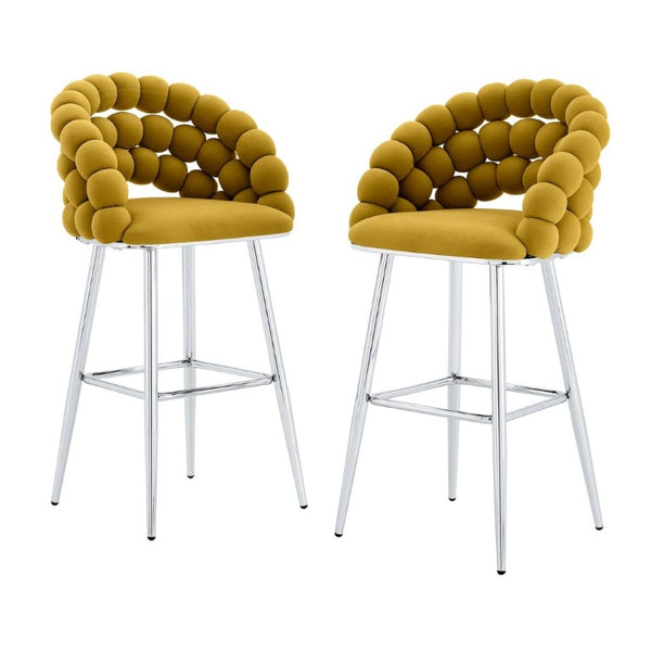 English Elm Bubble Cloud Velvet Counter Stools Set of 2 with Sculpted Back for Kitchen Island Bar Mustard Yellow Silver W3875P462110