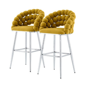 English Elm Bubble Cloud Velvet Counter Stools Set of 2 with Sculpted Back for Kitchen Island Bar Mustard Yellow Silver W3875P462110