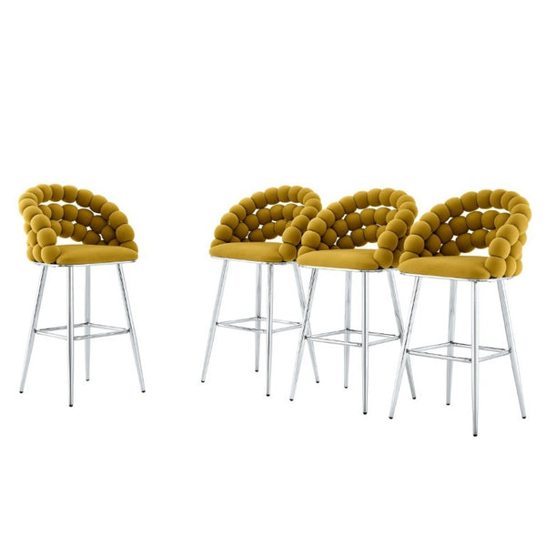 English Elm Bubble Cloud Velvet Counter Stools Set of 2 with Sculpted Back for Kitchen Island Bar Mustard Yellow Silver W3875P462110