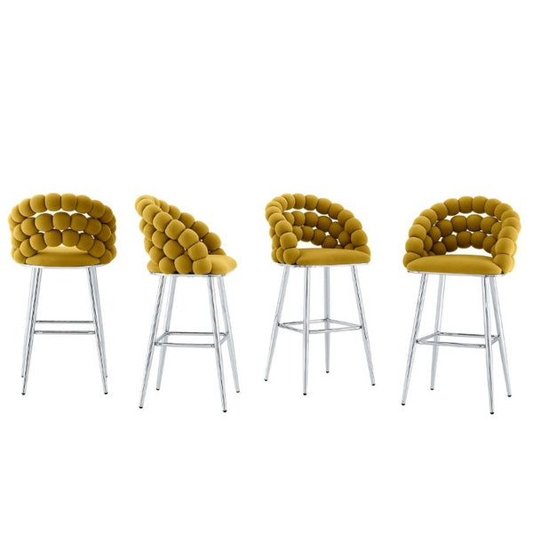 English Elm Bubble Cloud Velvet Counter Stools Set of 2 with Sculpted Back for Kitchen Island Bar Mustard Yellow Silver W3875P462110