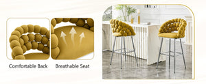 English Elm Bubble Cloud Velvet Counter Stools Set of 2 with Sculpted Back for Kitchen Island Bar Mustard Yellow Silver W3875P462110