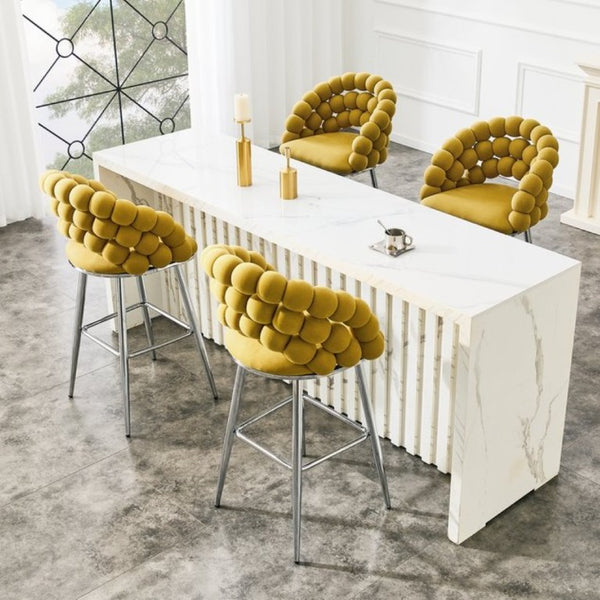 English Elm Bubble Cloud Velvet Counter Stools Set of 2 with Sculpted Back for Kitchen Island Bar Mustard Yellow Silver W3875P462110