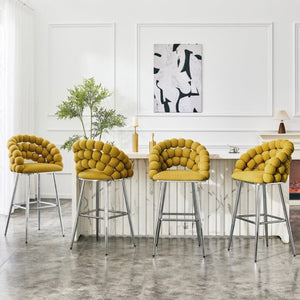 English Elm Bubble Cloud Velvet Counter Stools Set of 2 with Sculpted Back for Kitchen Island Bar Mustard Yellow Silver W3875P462110