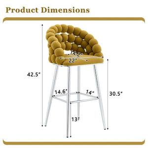 English Elm Bubble Cloud Velvet Counter Stools Set of 2 with Sculpted Back for Kitchen Island Bar Mustard Yellow Silver W3875P462110