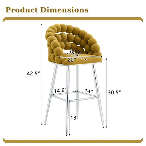 English Elm Bubble Cloud Velvet Counter Stools Set of 2 with Sculpted Back for Kitchen Island Bar Mustard Yellow Silver W3875P462110