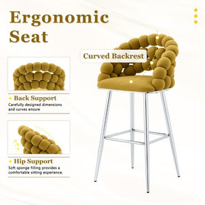English Elm Bubble Cloud Velvet Counter Stools Set of 2 with Sculpted Back for Kitchen Island Bar Mustard Yellow Silver W3875P462110