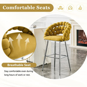English Elm Bubble Cloud Velvet Counter Stools Set of 2 with Sculpted Back for Kitchen Island Bar Mustard Yellow Silver W3875P462110