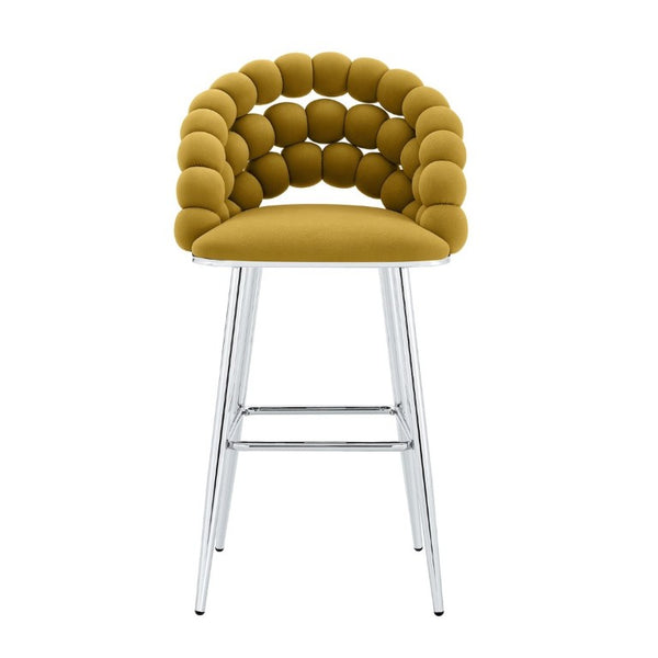 English Elm Bubble Cloud Velvet Counter Stools Set of 2 with Sculpted Back for Kitchen Island Bar Mustard Yellow Silver W3875P462110