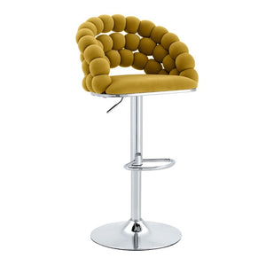 English Elm Adjustable Velvet Swivel Barstools with Bubble Backrest Chrome Base for Kitchen Island Silver, Yellow W3875P462111