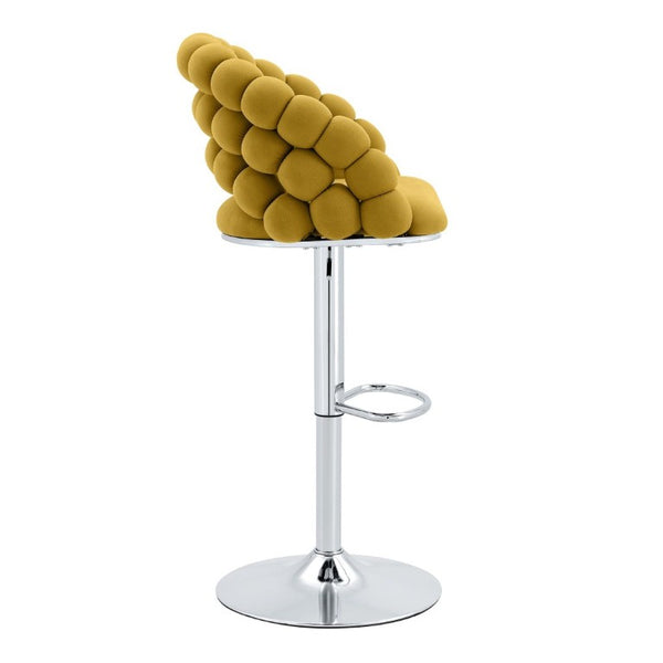 English Elm Adjustable Velvet Swivel Barstools with Bubble Backrest Chrome Base for Kitchen Island Silver, Yellow W3875P462111