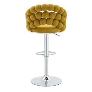 English Elm Adjustable Velvet Swivel Barstools with Bubble Backrest Chrome Base for Kitchen Island Silver, Yellow W3875P462111