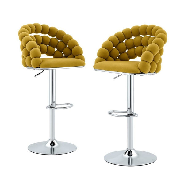 English Elm Adjustable Velvet Swivel Barstools with Bubble Backrest Chrome Base for Kitchen Island Silver, Yellow W3875P462111