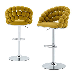 English Elm Adjustable Velvet Swivel Barstools with Bubble Backrest Chrome Base for Kitchen Island Silver, Yellow W3875P462111