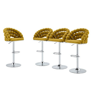 English Elm Adjustable Velvet Swivel Barstools with Bubble Backrest Chrome Base for Kitchen Island Silver, Yellow W3875P462111