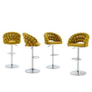 English Elm Adjustable Velvet Swivel Barstools with Bubble Backrest Chrome Base for Kitchen Island Silver, Yellow W3875P462111
