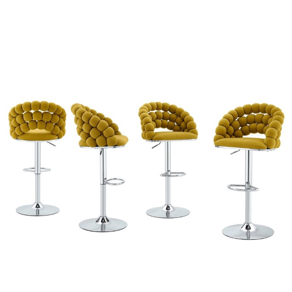 English Elm Adjustable Velvet Swivel Barstools with Bubble Backrest Chrome Base for Kitchen Island Silver, Yellow W3875P462111