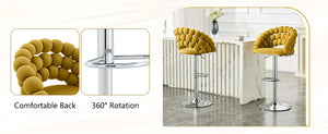 English Elm Adjustable Velvet Swivel Barstools with Bubble Backrest Chrome Base for Kitchen Island Silver, Yellow W3875P462111