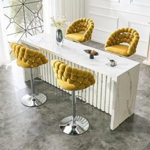 English Elm Adjustable Velvet Swivel Barstools with Bubble Backrest Chrome Base for Kitchen Island Silver, Yellow W3875P462111