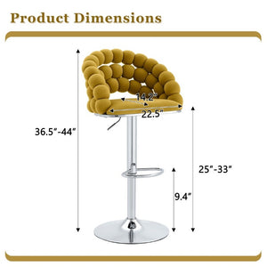 English Elm Adjustable Velvet Swivel Barstools with Bubble Backrest Chrome Base for Kitchen Island Silver, Yellow W3875P462111