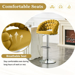 English Elm Adjustable Velvet Swivel Barstools with Bubble Backrest Chrome Base for Kitchen Island Silver, Yellow W3875P462111