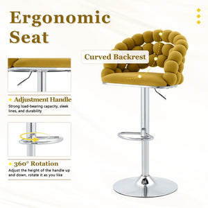 English Elm Adjustable Velvet Swivel Barstools with Bubble Backrest Chrome Base for Kitchen Island Silver, Yellow W3875P462111