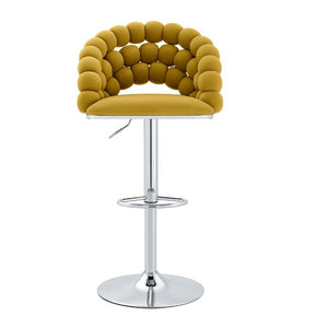 English Elm Adjustable Velvet Swivel Barstools with Bubble Backrest Chrome Base for Kitchen Island Silver, Yellow W3875P462111