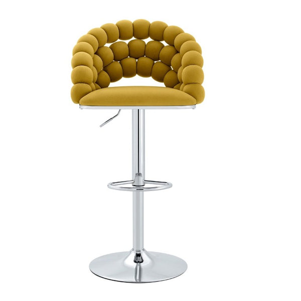English Elm Adjustable Velvet Swivel Barstools with Bubble Backrest Chrome Base for Kitchen Island Silver, Yellow W3875P462111