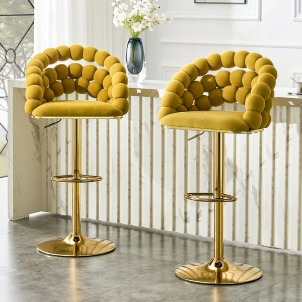 English Elm Adjustable Velvet Swivel Barstools with Bubble Backrest Chrome Base for Kitchen Island Gold, Yellow W3875P462112