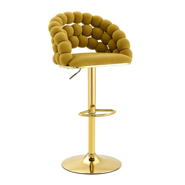English Elm Adjustable Velvet Swivel Barstools with Bubble Backrest Chrome Base for Kitchen Island Gold, Yellow W3875P462112