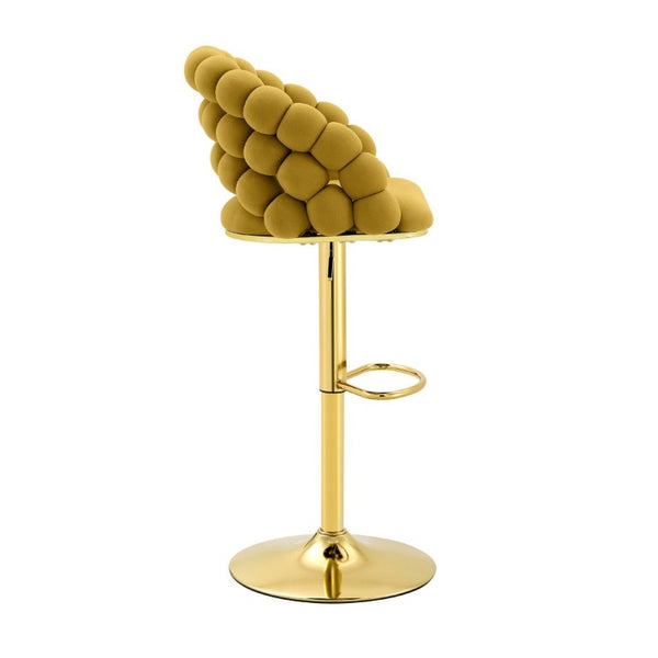 English Elm Adjustable Velvet Swivel Barstools with Bubble Backrest Chrome Base for Kitchen Island Gold, Yellow W3875P462112
