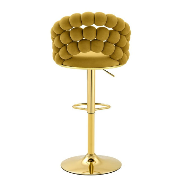 English Elm Adjustable Velvet Swivel Barstools with Bubble Backrest Chrome Base for Kitchen Island Gold, Yellow W3875P462112