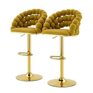 English Elm Adjustable Velvet Swivel Barstools with Bubble Backrest Chrome Base for Kitchen Island Gold, Yellow W3875P462112
