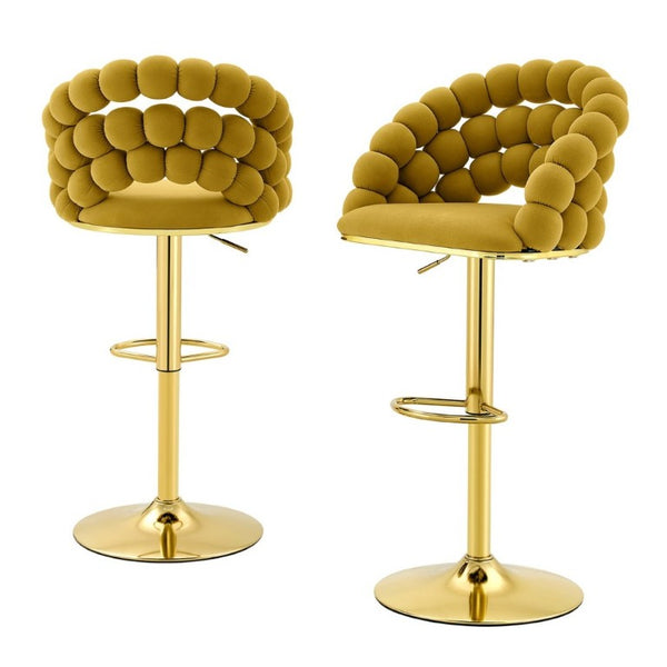 English Elm Adjustable Velvet Swivel Barstools with Bubble Backrest Chrome Base for Kitchen Island Gold, Yellow W3875P462112