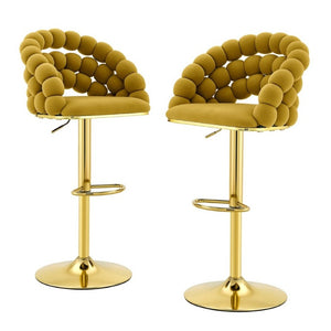 English Elm Adjustable Velvet Swivel Barstools with Bubble Backrest Chrome Base for Kitchen Island Gold, Yellow W3875P462112