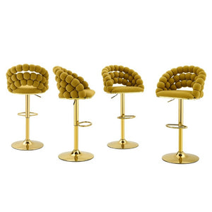English Elm Adjustable Velvet Swivel Barstools with Bubble Backrest Chrome Base for Kitchen Island Gold, Yellow W3875P462112
