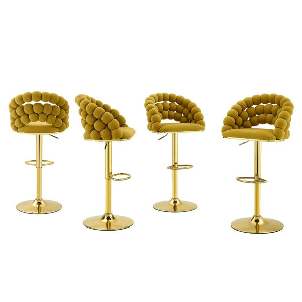 English Elm Adjustable Velvet Swivel Barstools with Bubble Backrest Chrome Base for Kitchen Island Gold, Yellow W3875P462112