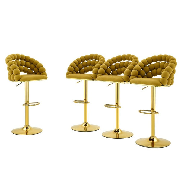 English Elm Adjustable Velvet Swivel Barstools with Bubble Backrest Chrome Base for Kitchen Island Gold, Yellow W3875P462112