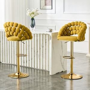 English Elm Adjustable Velvet Swivel Barstools with Bubble Backrest Chrome Base for Kitchen Island Gold, Yellow W3875P462112