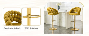 English Elm Adjustable Velvet Swivel Barstools with Bubble Backrest Chrome Base for Kitchen Island Gold, Yellow W3875P462112