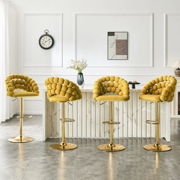 English Elm Adjustable Velvet Swivel Barstools with Bubble Backrest Chrome Base for Kitchen Island Gold, Yellow W3875P462112