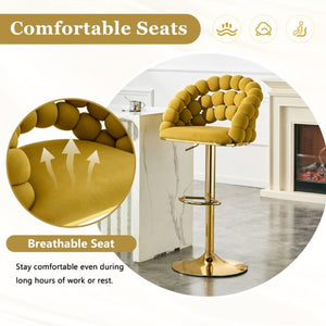 English Elm Adjustable Velvet Swivel Barstools with Bubble Backrest Chrome Base for Kitchen Island Gold, Yellow W3875P462112