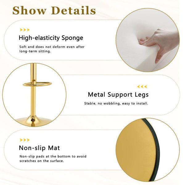 English Elm Adjustable Velvet Swivel Barstools with Bubble Backrest Chrome Base for Kitchen Island Gold, Yellow W3875P462112