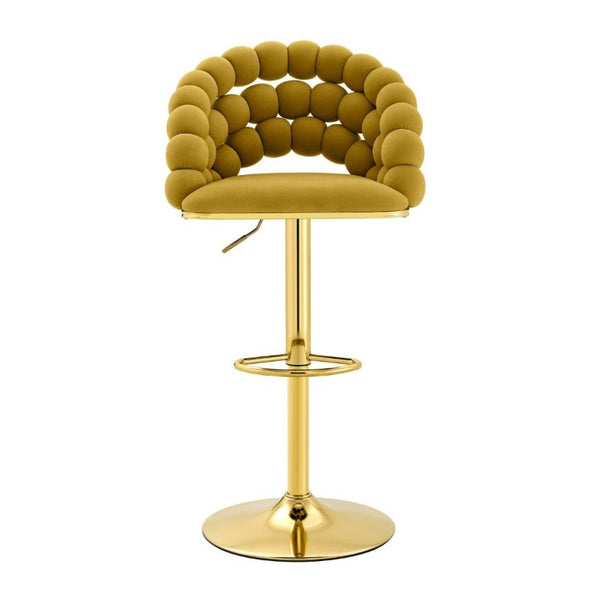 English Elm Adjustable Velvet Swivel Barstools with Bubble Backrest Chrome Base for Kitchen Island Gold, Yellow W3875P462112