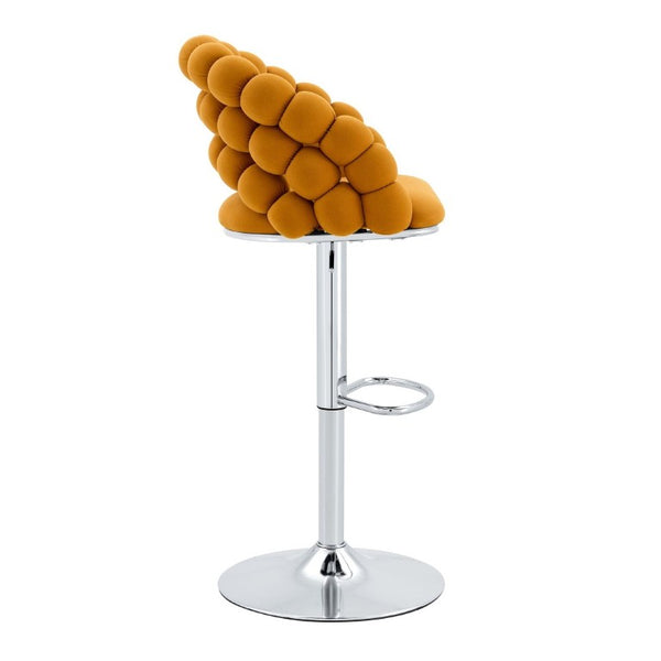 English Elm Adjustable Velvet Swivel Barstools with Bubble Backrest Chrome Base for Kitchen Island Orange, Silver W3875P462113