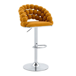 English Elm Adjustable Velvet Swivel Barstools with Bubble Backrest Chrome Base for Kitchen Island Orange, Silver W3875P462113