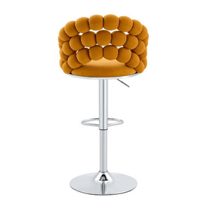 English Elm Adjustable Velvet Swivel Barstools with Bubble Backrest Chrome Base for Kitchen Island Orange, Silver W3875P462113